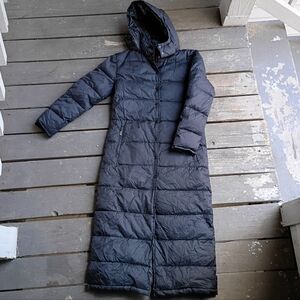 FUBU Vintage Women's Puffer Trench Black Hooded Coat Size Small